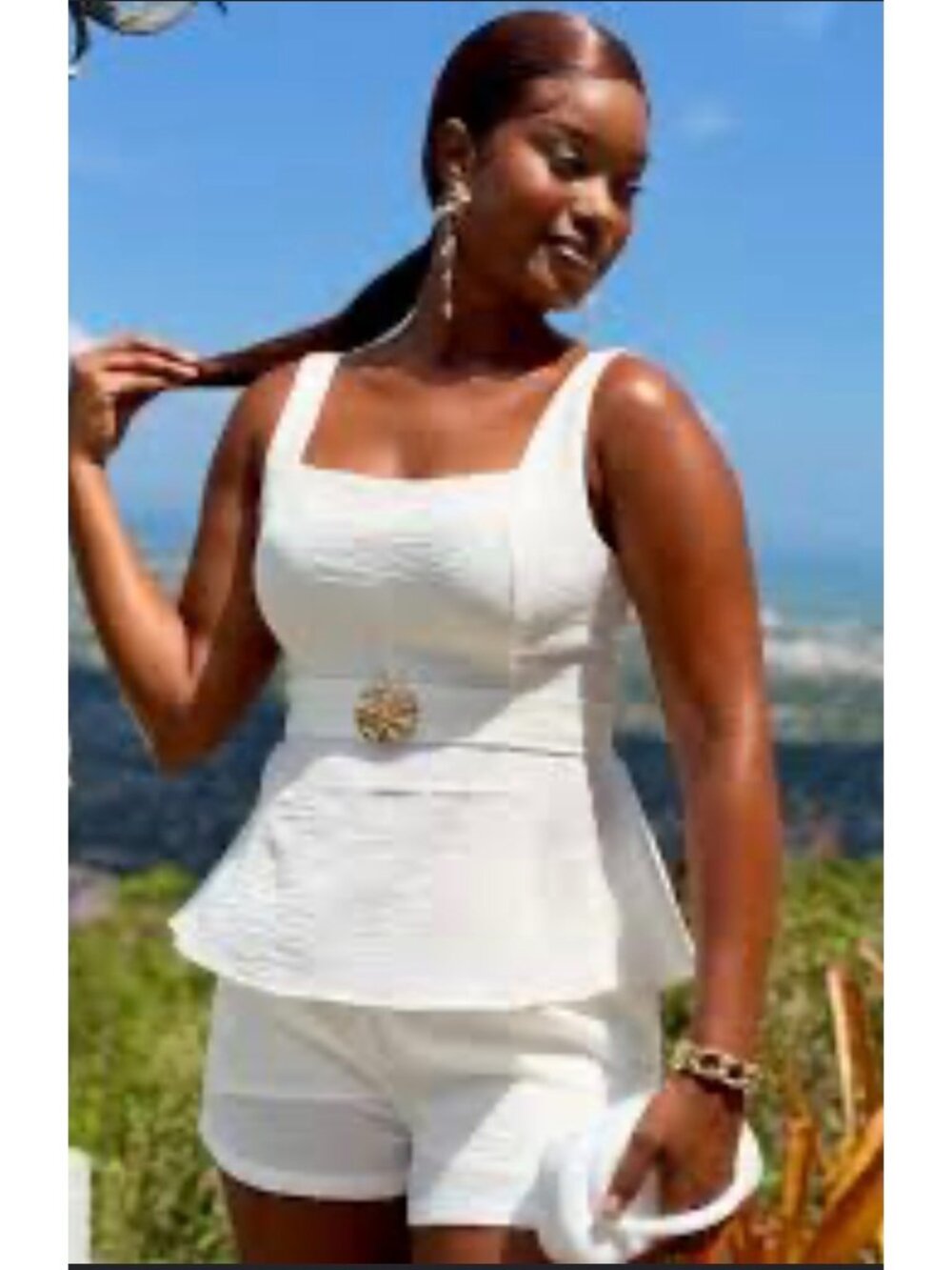 Milk & Honey White 2PCS Short Pant / Peplum Top Set Size L